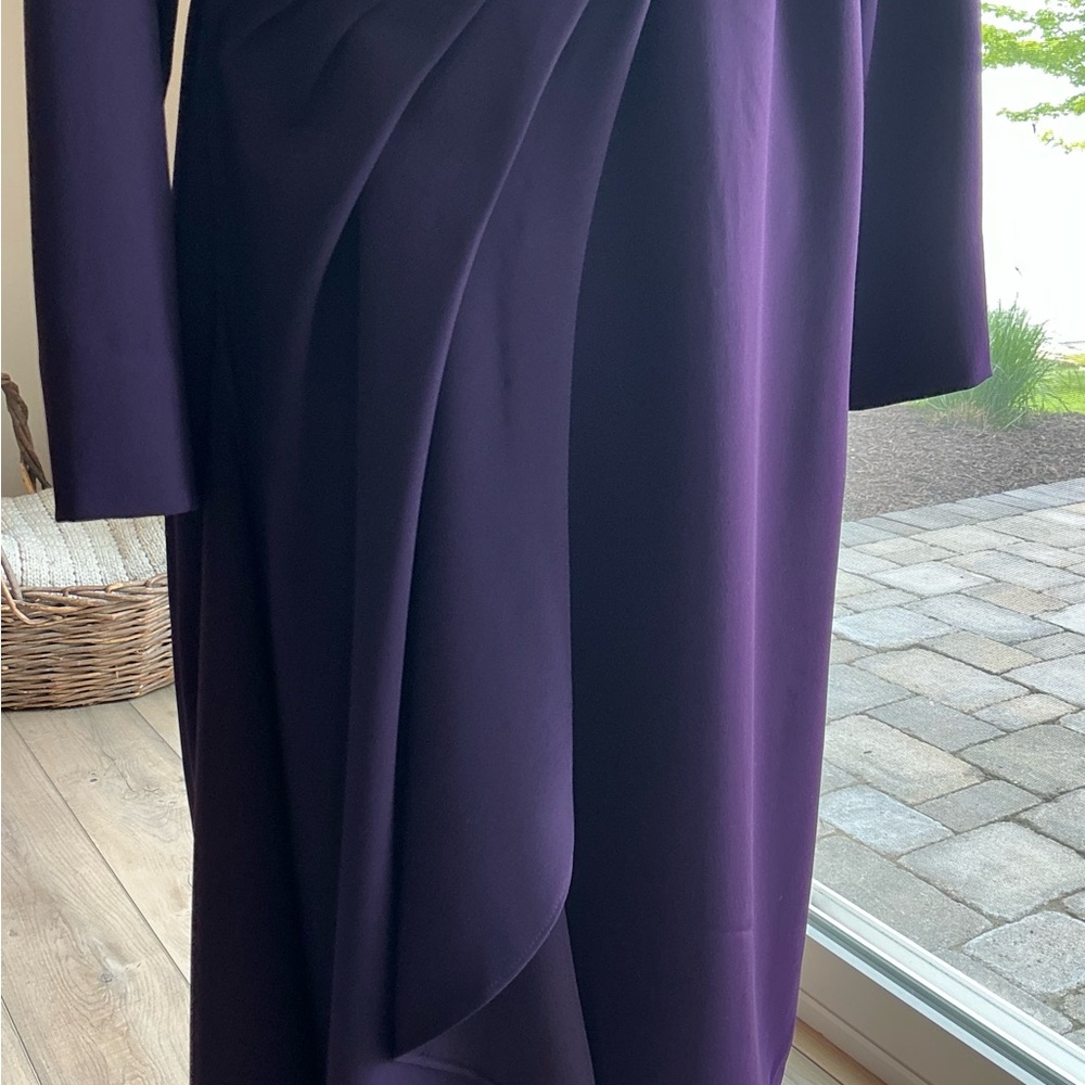 Badgley Mischka Plum Cocktail Dress with Cascade Pleating, Size 14 - Picture 5 of 8